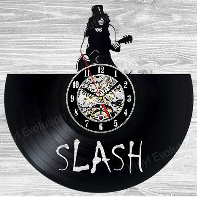 Wall Clocks Guns N Rose Slash Vinyl Record Wall Clock Music Theme 3D Stickers Rock Band Vinyl Clock LED Wall Watch Modern Design Home Decor P230422