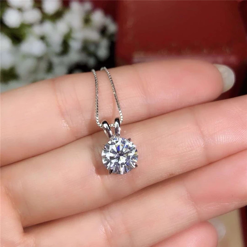 Pendant Necklaces 2ct Lab Diamond Solitaire Pendant Necklace 925 Sterling Silver Choker Statement Necklace Women Silver 925 Jewelry With Box Chain 231
