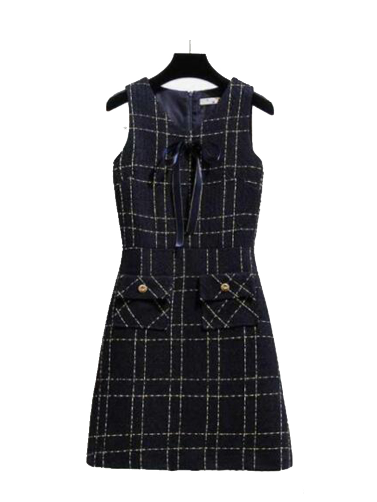 Two Piece Dress Spring Women's 2 Piece Knee Length Jacket Dress Tweed Jacket and Sleeveless Dress Plaid Two Piece Suit Coat Mini Tweed Dress 2304