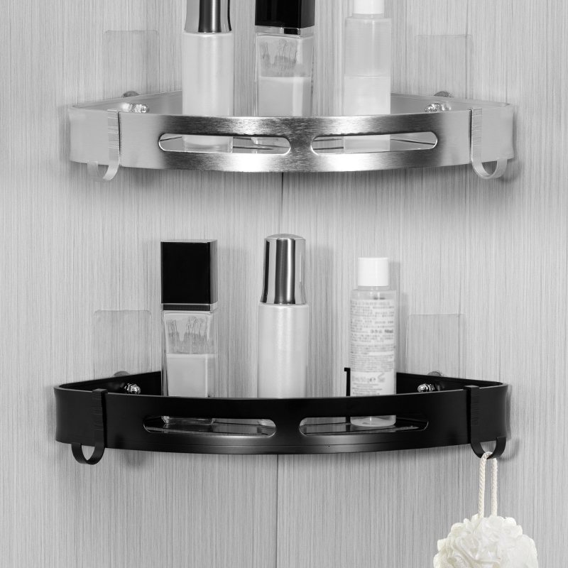 Bathroom Shelves Bathroom Shelf Organizer Shower Storage Rack Black Corner Shelves Wall Mounted No-drilling Space Aluminum Toilet Shampoo Holder 23042