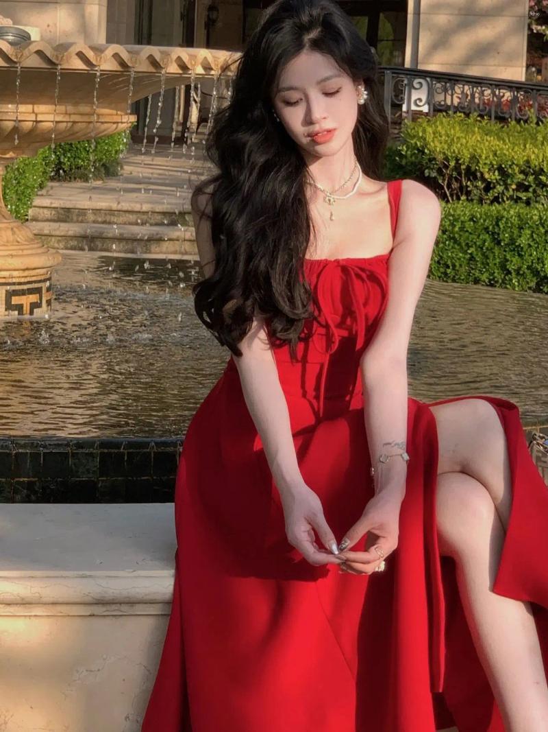 Casual Dresses Coigarsam 2024 Summer Elegant Vintage Fashion Midi Bandge Dress Women Lady One Piece Party Clothing Outfits Vestidos