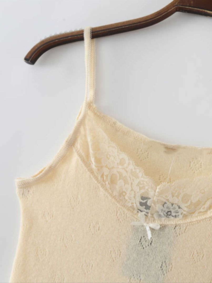 Women's Tanks Camis PUWD Casual Women Solid Color Soft Cotton Tank Summer Fashion Ladies Beige Lace Edge Slim Short Tops Female Chic Crop Top 230