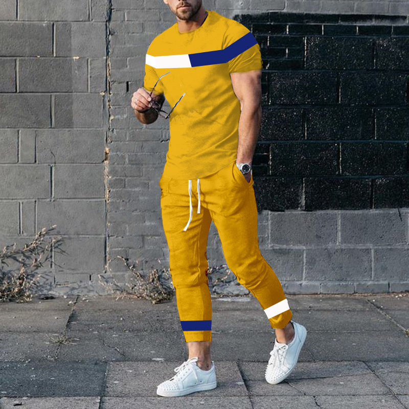 Men's Tracksuits Summer Men Solid Color T-Shirt Trousers Set Fashion K Print Tracksuit 2 Pieces Casual Clothing Male Oversized Streetwear 230422