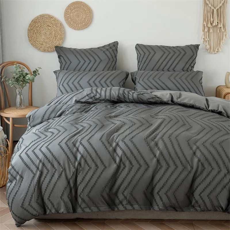 Bedding Sets Solid Striped Cut Bed Set with Full Wave Splicing Work Large Down Duvet Cover Pillowcase Home Comfort 231121