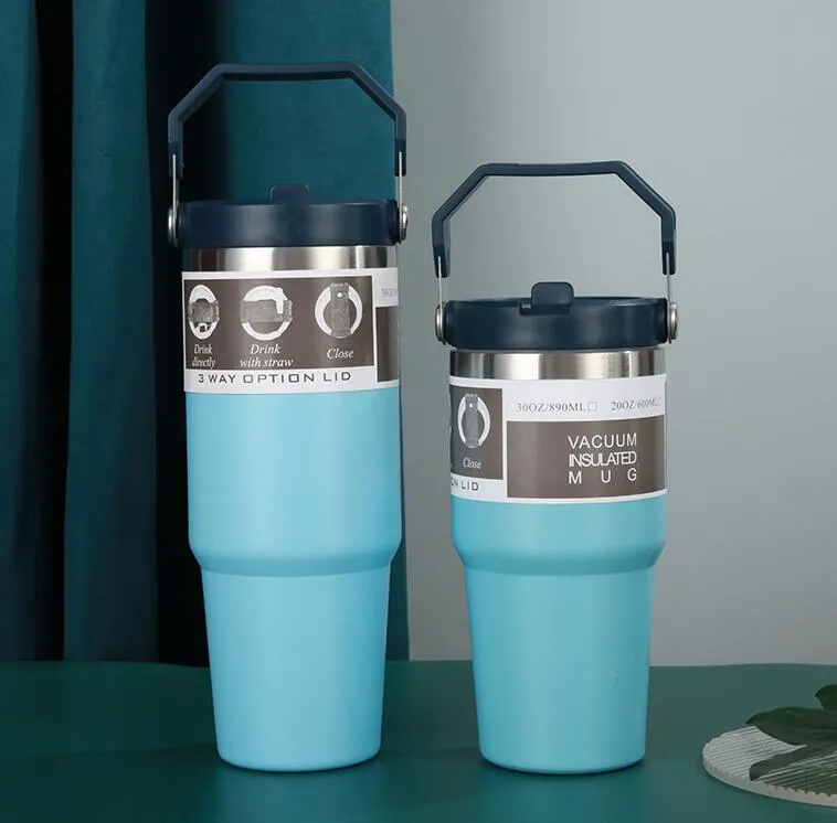 Water Bottles 20oz 30oz Cups Heat Preservation Stainless Steel Tumblers Outdoor Large Capacity Travel CarMugs Reusable Leakproof Flip Cup With LOGO FY