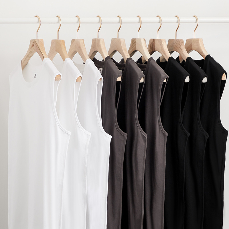 Men's Tank Tops 220g Camisole Heavy Weight Solid Color Loose Cotton Sleeveless T Shirt Bottom Shirt Men's Fitness Vest 230422