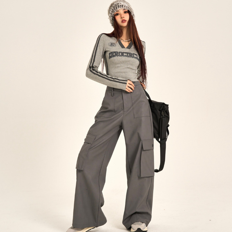 Women's T-Shirt Hikigawa Chic Fashion Women Vintage Contrast Color Jersey Print Long Sleeve T-Shirts Streetwear Slim Fit Short Length V Neck Top 