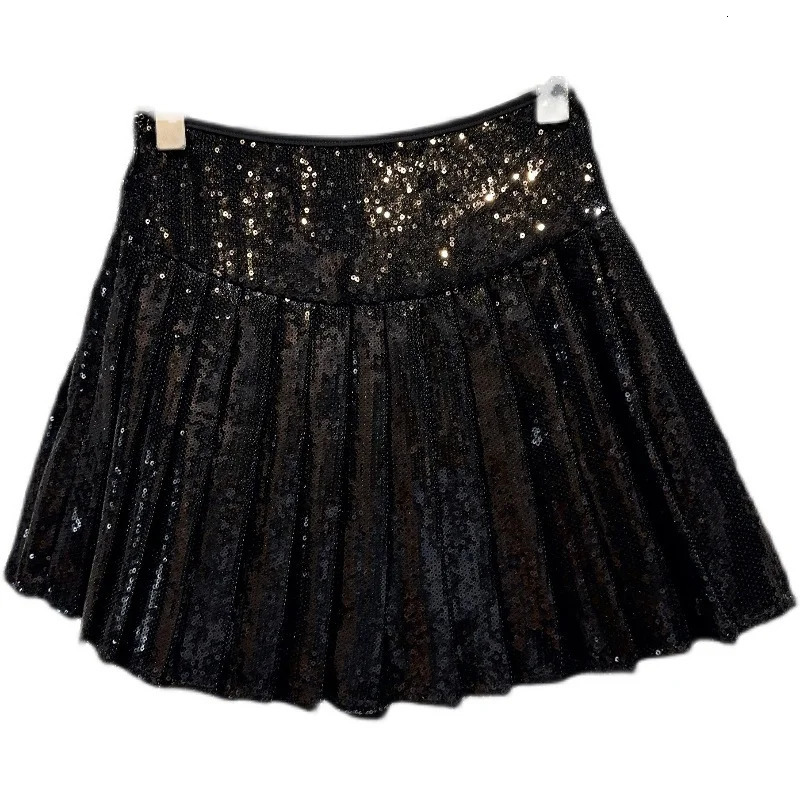 Skirts Summer Street Nightclub Full Sequins Shining Pleated Skirt A-line Skirts 231121