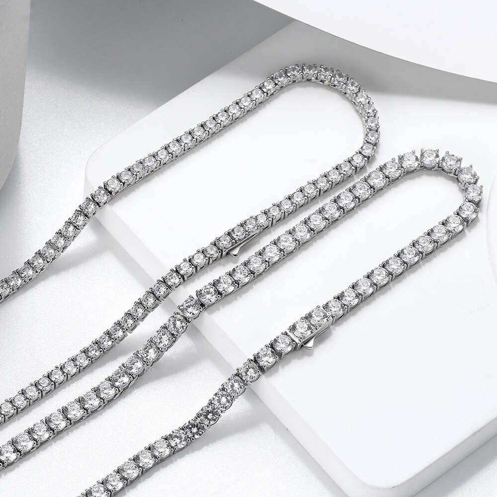 RINNTIN SC73 Solid Sterling Sier 3mm 4mm CZ Casting Chain Women's Round Cubic Zirconia Tennis Necklace