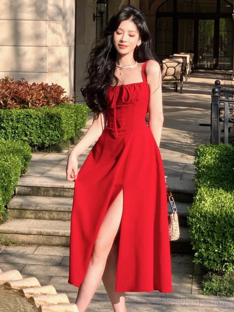 Casual Dresses Coigarsam 2024 Summer Elegant Vintage Fashion Midi Bandge Dress Women Lady One Piece Party Clothing Outfits Vestidos