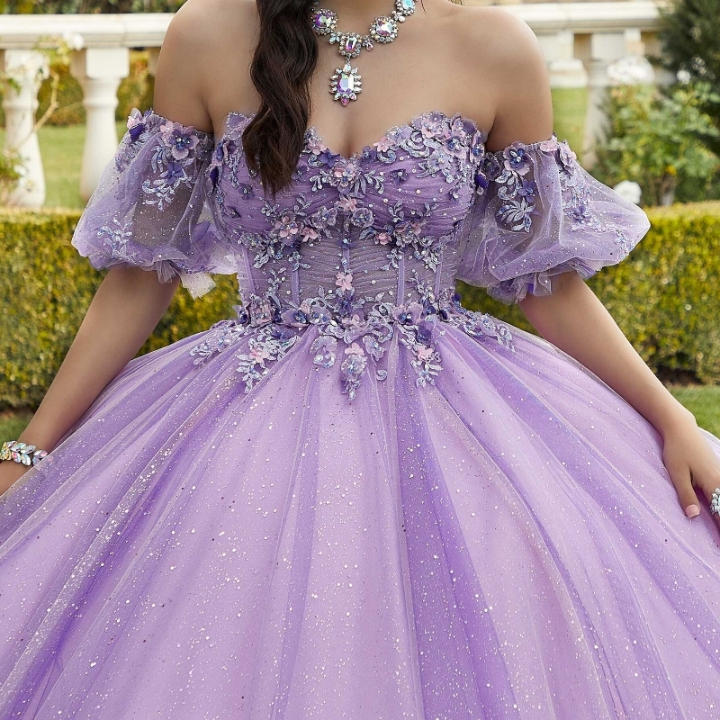 2024 Gorgeous Lavender Sweetheart Ball Gowns Off The Shoulder 3D-ral Lace Beads Tulle 15 Girl Women Quinceanera Prom Dresses