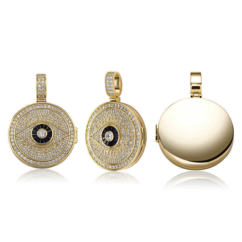 Openable God's Eye Memorial Custom Photo Pendant Necklace Full Cubic Zircon DIY Picture Personalized Hip Hop Real Gold Plated DIY Jewelry Birthda