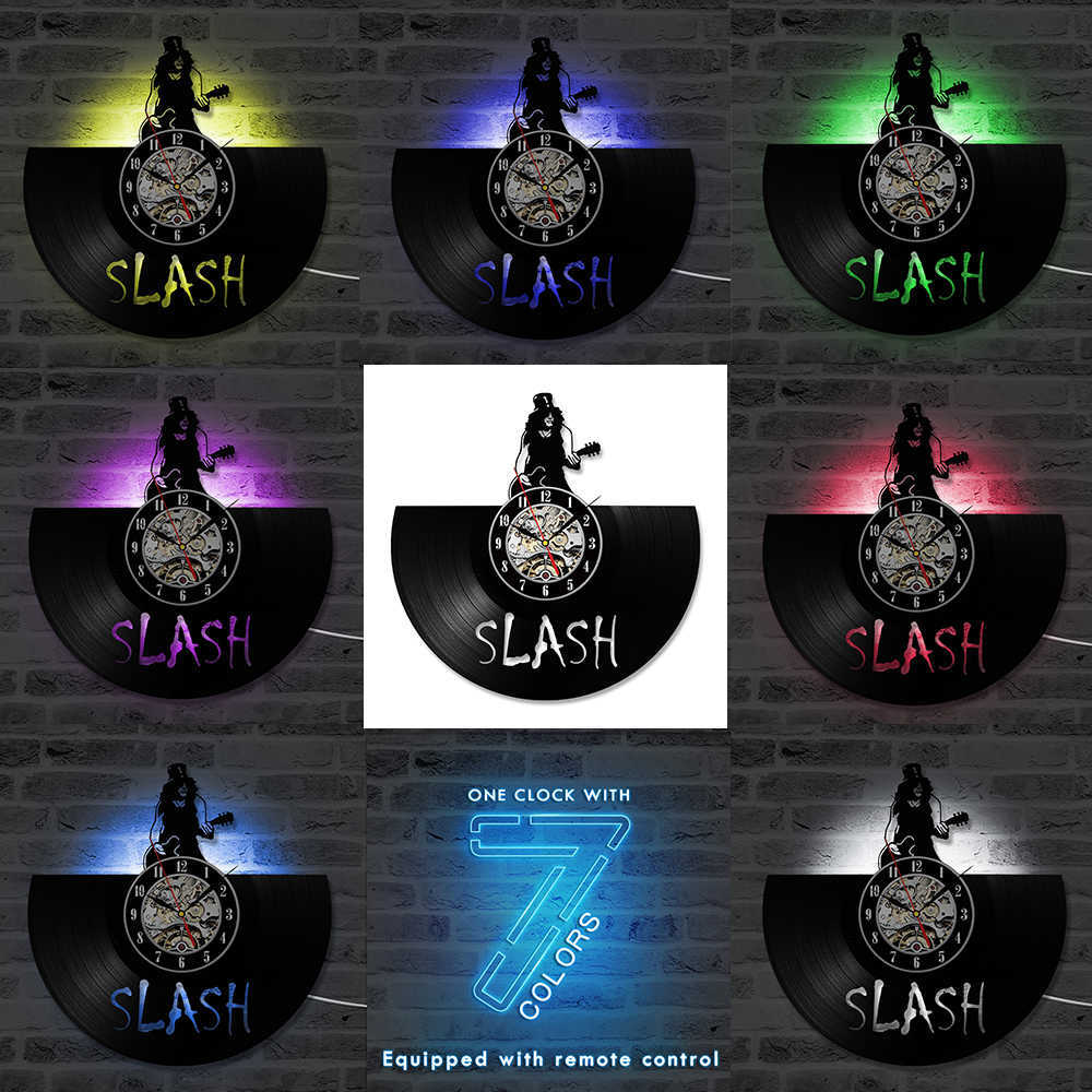 Wall Clocks Guns N Rose Slash Vinyl Record Wall Clock Music Theme 3D Stickers Rock Band Vinyl Clock LED Wall Watch Modern Design Home Decor P230422
