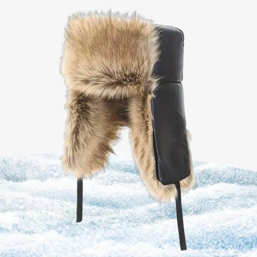 Trapper Hats Russian Ushanka Trooper Hats Women Men Winter Outdoor Riding Faux Fur Cossack Cap Thick Lei Feng Hat Warm Soft Earmuff 231121