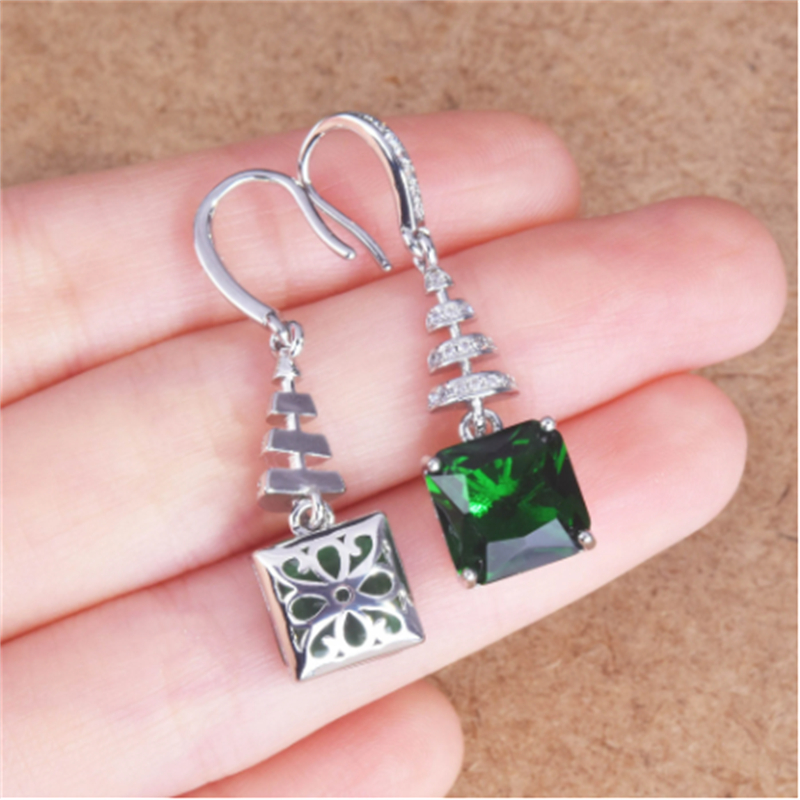 Vintage Lab Emerald Dangle Earring 925 Sterling silver Diamond Party Wedding Drop Earrings for Women Bridal Engagement Gift