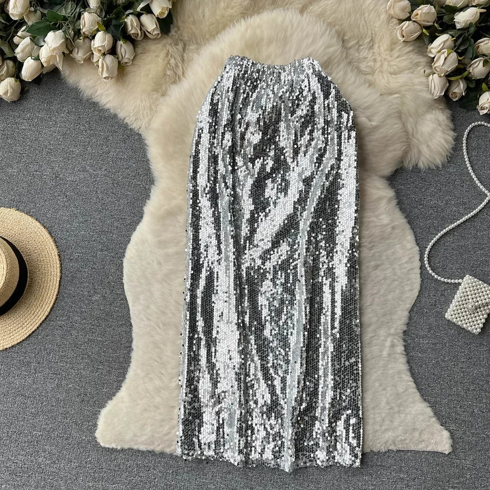 Skirts Women Glitter Sequins High Waist Sexy Skirt Party Fashion Vintage A-line Black Silver Skirts Goth Spring Summer Clothing 231121