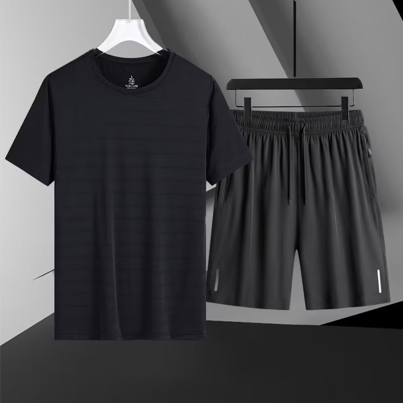 Men's Tracksuits Men Fashion Sets Summer Suit Fitness Suit Quick-drying Short-Sleeved Shorts Tracksuit Men O-Neck Solid Sportswear Two-piece 2304