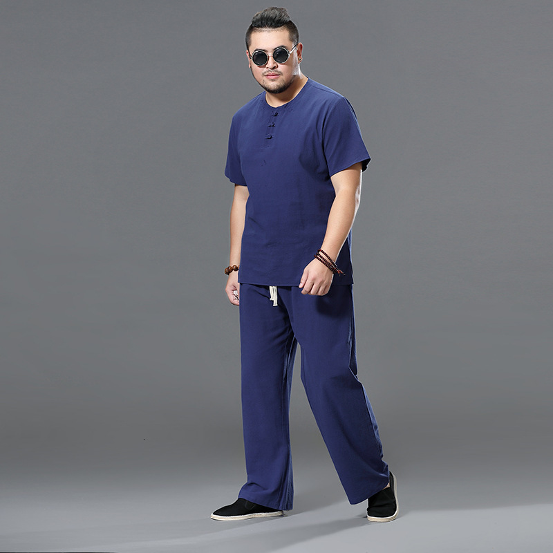 Men's Tracksuits Men's Plus Size Clothing Big Tracksuit Suit Linen Overweight T-shirt Casual Male Elastic Waist Band 7XL 8XL 9XL Big Two Pie