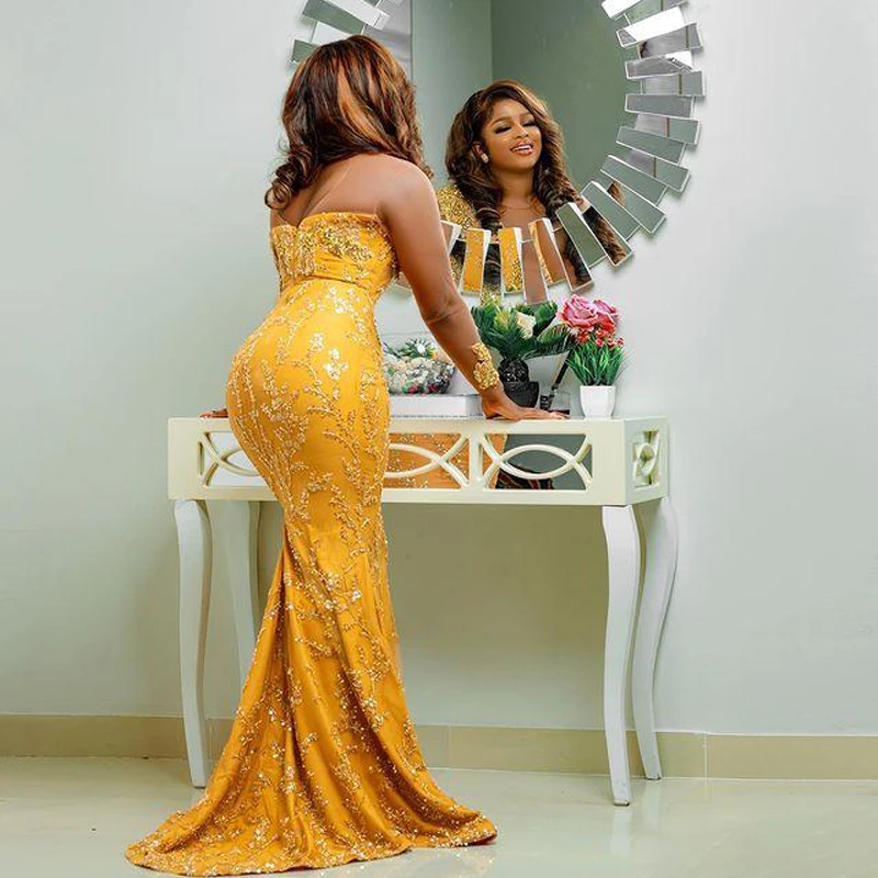 Arabic Aso Ebi Mermaid Prom Dresses Long Sleeves African Black Girls Beaded Shiny Lace Formal Evening Gowns Sexy Open Back Pageant Special Occasion We