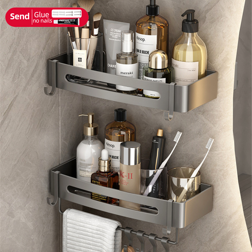 Bathroom Shelves Bathroom Shelves No Drill Triangular Shower Rack Wall-mounted Space Aluminum Toilet Corner Shelf Gun Grey Bathroom Storage Rack 23042