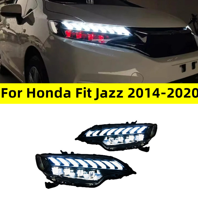 Car Modified Front Light For Honda FIT JAZZ 2014-20 20 Headlights Assembly LED Lens DRL Red Evil Eye Hid Bi Xenon Lights