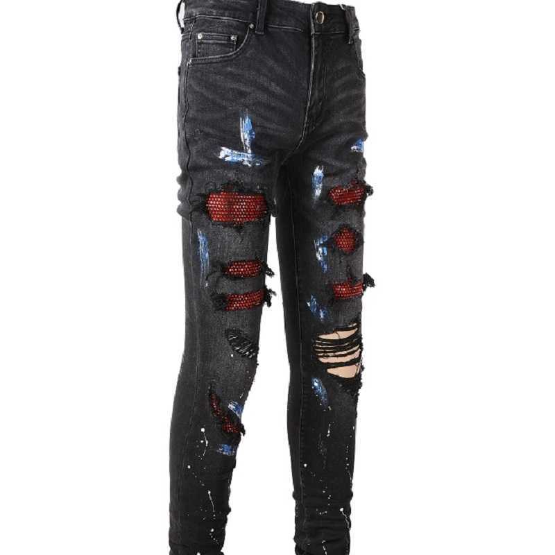 Designer Clothing Fashion Denim Pants Amiiri New High Street Trend Brand Hot Diamond Patch with Paint Holes Elastic Slim Fit Wash Black Jeans Male For sale
Designer Clothing Fashion Denim Pants Amiiri New High Street Trend Brand Hot Diamond Patch with Paint Holes Elastic Slim Fit Wash Black Jeans Male For sale