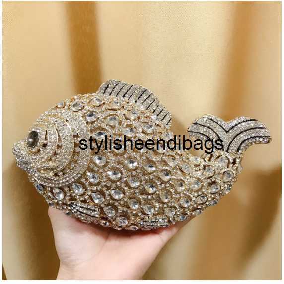 stylisheendibagsShoulder Bags XIYUAN Fish Shape Women rhinestones Purse Evening Bags Diamond Metal Clutches Bags Wedding Party Minaudiere Purses and H