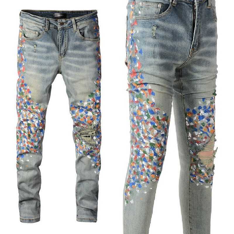 Designer Clothing Fashion Denim Pants Amiiri New Trendy Brand Made Old Light Wash Paint Speckled Ink Graffiti Beggar's Broken Hole Elastic Slim Fit Jeans Men, As shown in figure
Designer Clothing Fashion Denim Pants Amiiri New Trendy Brand Made Old Light Wash Paint Speckled Ink Graffiti Beggar's Broken Hole Elastic Slim Fit Jeans Men, As shown in figure