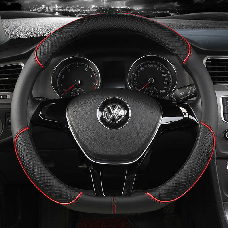Steering Wheel Covers New Leather Steering Wheel Cover Embossed Non-slip With Round D-shaped Handle For Volkswagen BMW Nissan Nissan T231122