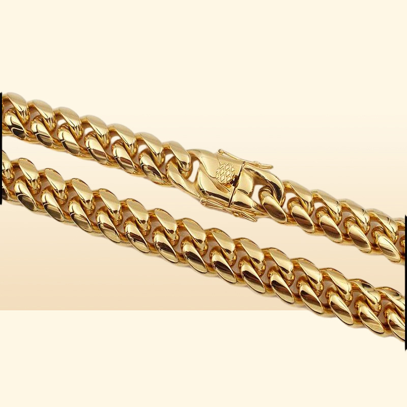 Chains Men Cuban Chain Necklace Stainless Steel Jewelry High Polished Hip Hop Curb Link Double Safety Clasps 18K Stamped 14Mm