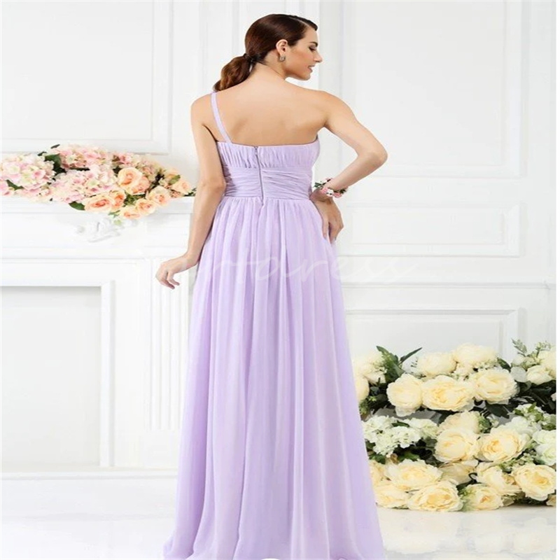 Lavender Lilac One Shoulder Bridesmaid Dress Sexy One Shoulder Flowers Floor Length Chiffon Wedding Guest Dress Women Maid Of Honor Gown Country Forma