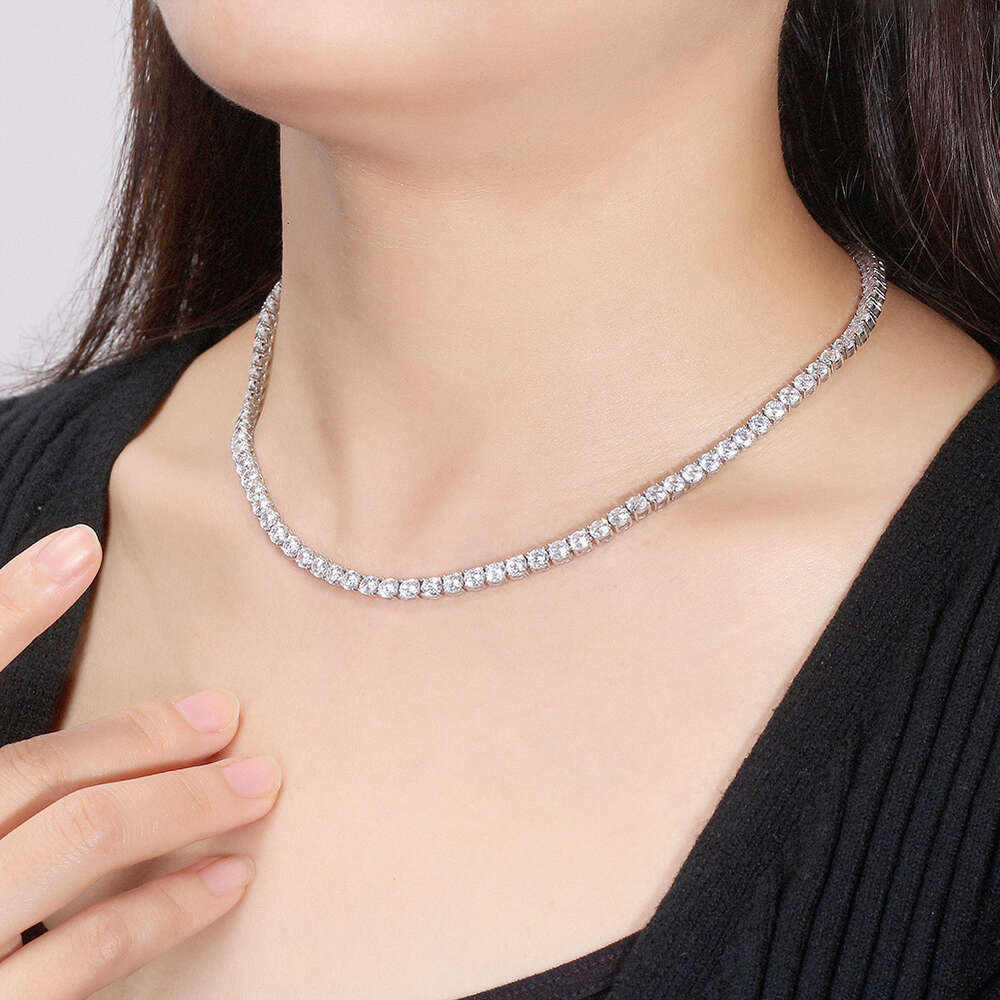 RINNTIN SC73 Solid Sterling Sier 3mm 4mm CZ Casting Chain Women's Round Cubic Zirconia Tennis Necklace