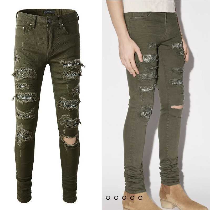 Designer Clothing Fashion Denim Pants Amiiri 2022 New Trend Brand Army Green Broken Hole Cashew Flower Pleated Patch Slim Fit Small Foot Jeans Men Motocycle Rock, As shown in figure
Designer Clothing Fashion Denim Pants Amiiri 2022 New Trend Brand Army Green Broken Hole Cashew Flower Pleated Patch Slim Fit Small Foot Jeans Men Motocycle Rock, As shown in figure