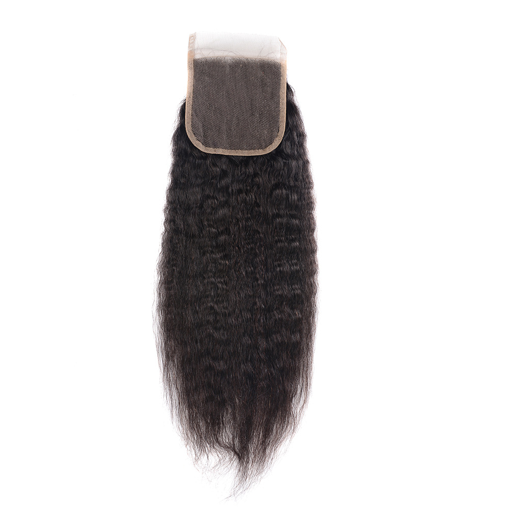 Kinky Straight 4X4 Lace Closure Peruvian Brazilian 100% Human Hair Top Closures Free Middle Three Part Natural Color Yirubeauty