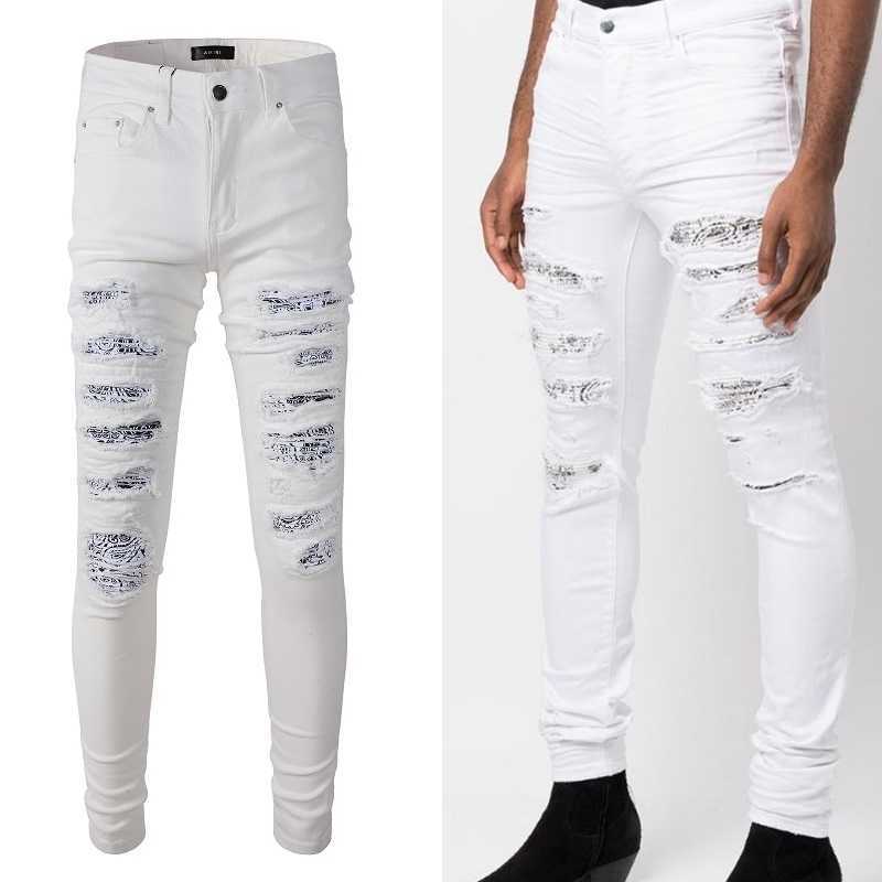 Designer Clothing Fashion Denim Pants Amiiri Spring Summer New High Street Trend Brand White Cashew Flower Patch Perforated Jeans Men's Elastic Slim Fit Feet, As shown in figure
Designer Clothing Fashion Denim Pants Amiiri Spring Summer New High Street Trend Brand White Cashew Flower Patch Perforated Jeans Men's Elastic Slim Fit Feet, As shown in figure