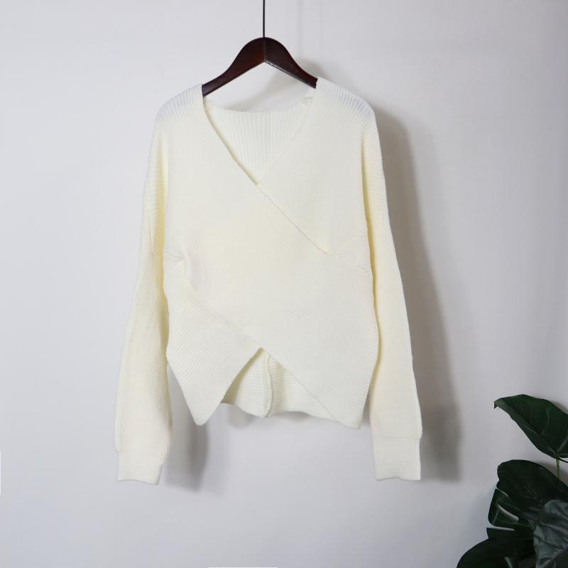 Womens Sweaters Spring Autumn Long-sleeved Knitted Pullover Fashion V-neck Wrap Top Temperament Lace-up Sweater Women Elegant Bottoming Shi