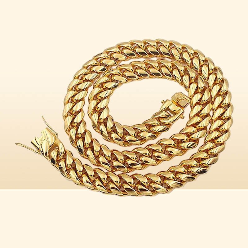 Chains Men Cuban Chain Necklace Stainless Steel Jewelry High Polished Hip Hop Curb Link Double Safety Clasps 18K Stamped 14Mm