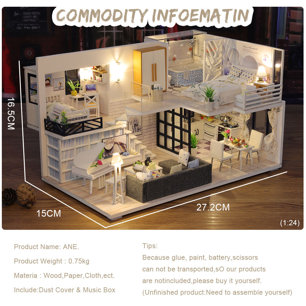 Doll House Accessories CUTEBEE DIY Dollhouse kit Wooden Doll House Miniature House Furniture Kit Toys for Children Christmas Gift 230422 - view 4