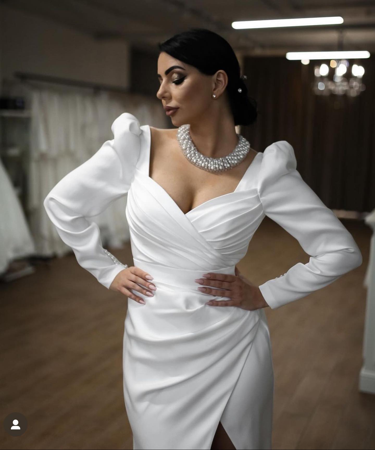 Elegant Mermaid Wedding Dresses V Neck Long Sleeve Pleat Bridal Gown for Women Side Split Robe De Mariee