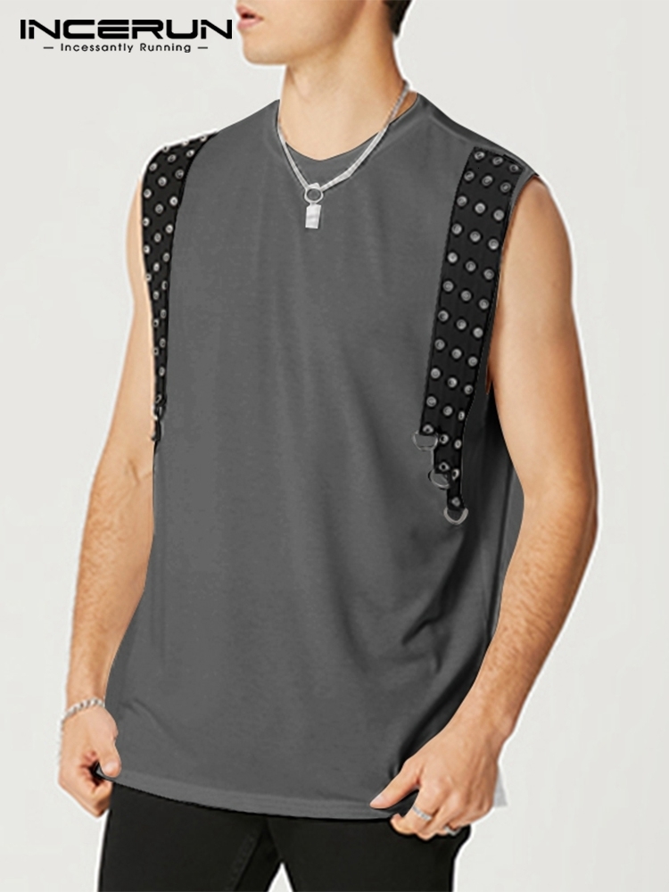 Men's Tank Tops INCERUN Men Tank Tops Round Neck Patchwork Sleeveless Streetwear Summer Casual Vests Stylish Leisure Men Clothing S-5XL 230422