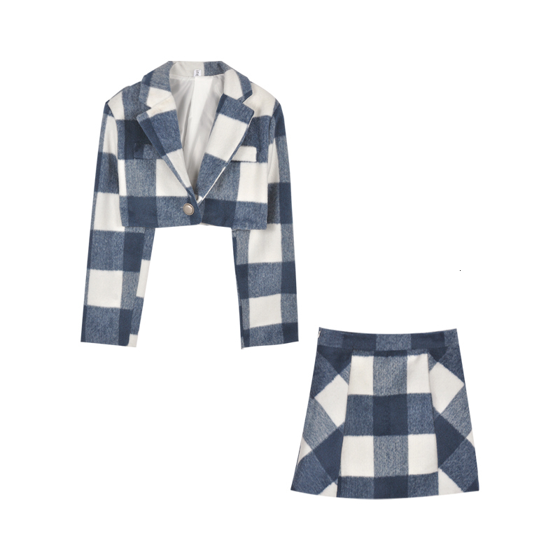 Two Piece Dress Plaid woolen skirt suit female spring season temperament Hong Kong style retro chic two-piece skirt 230422