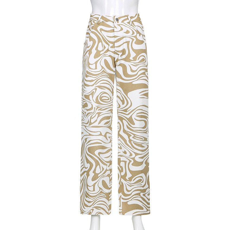 Women's Jean's straight leg jeans spring and summer blue animal print loose street casual washed women's trousers 230422