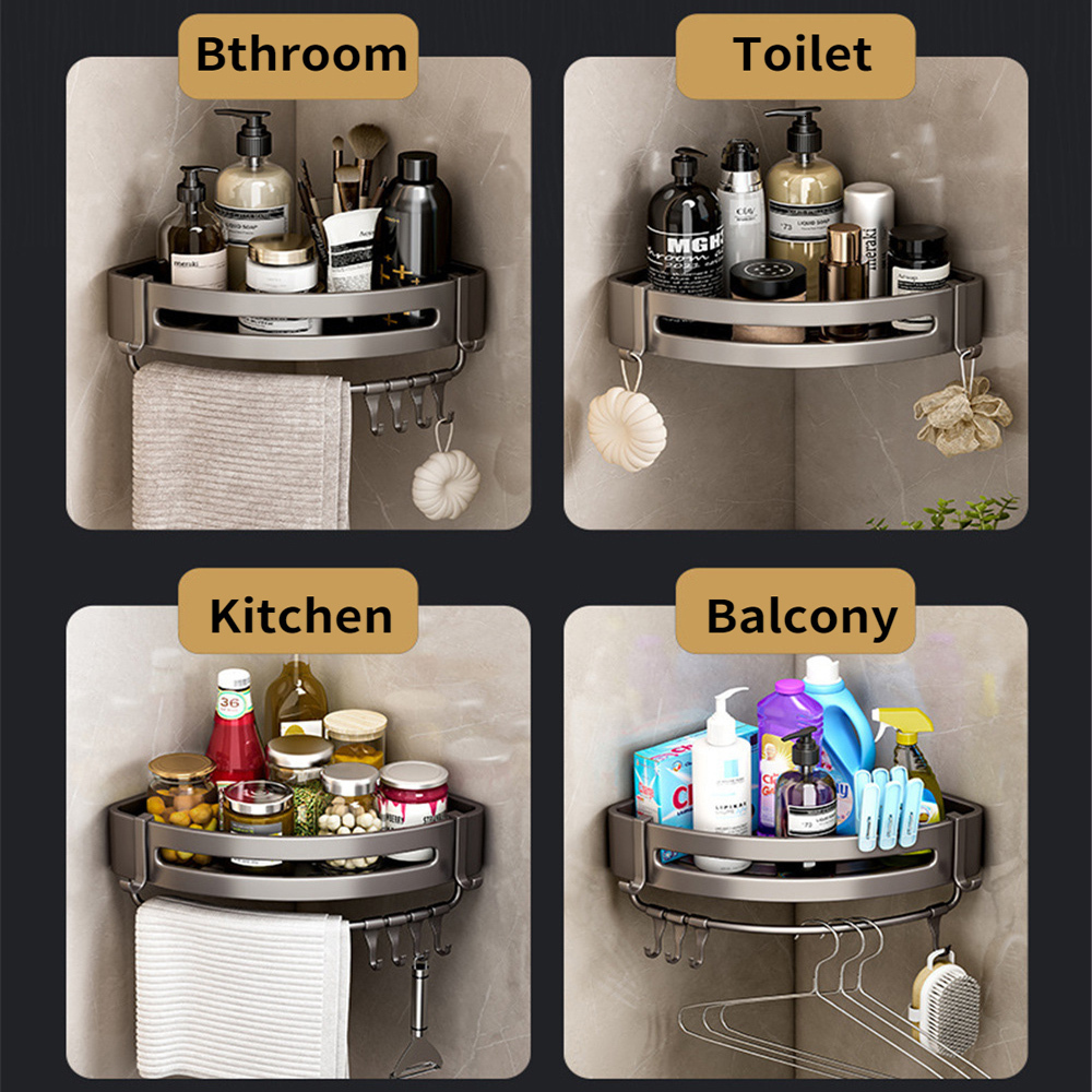 Bathroom Shelves Bathroom Shelves No Drill Triangular Shower Rack Wall-mounted Space Aluminum Toilet Corner Shelf Gun Grey Bathroom Storage Rack 23042