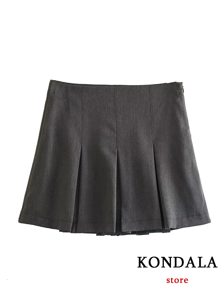 Skirts KONDALA Vintage Dark Grey Mini Skirts Women Ruffles Pleated Sexy Shorts Skirts Female Fashion Streetwear Mujer Faldas 230422