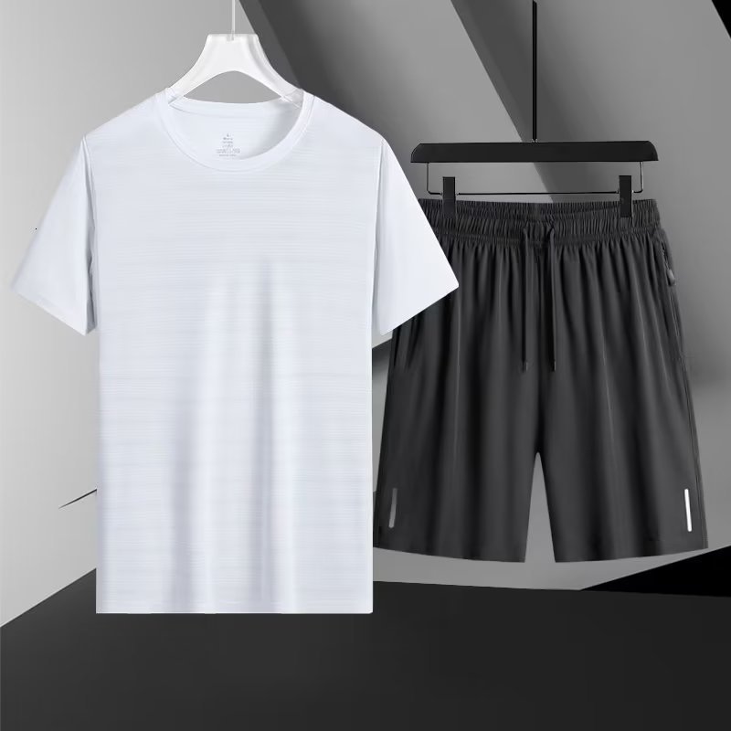 Men's Tracksuits Men Fashion Sets Summer Suit Fitness Suit Quick-drying Short-Sleeved Shorts Tracksuit Men O-Neck Solid Sportswear Two-piece 2304