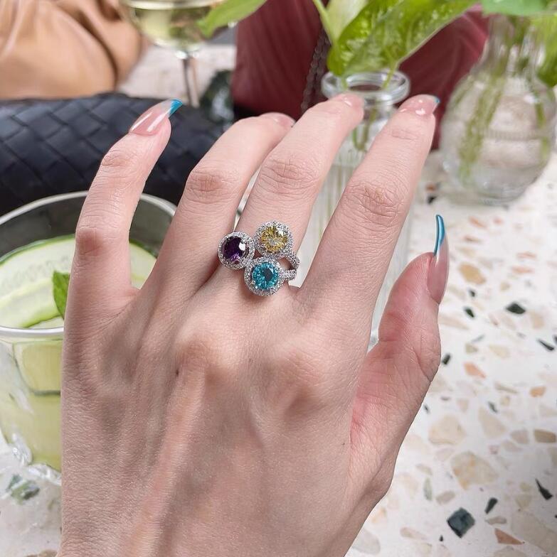 Sterg Sier Colorful Moissanite Adjustable Rings for Women