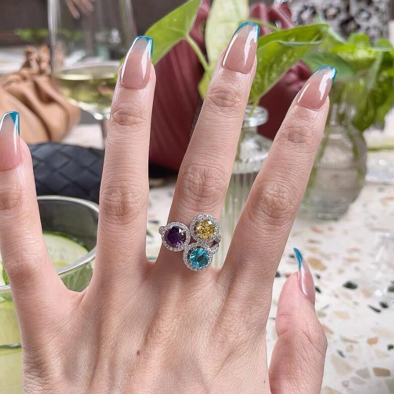 Sterg Sier Colorful Moissanite Adjustable Rings for Women