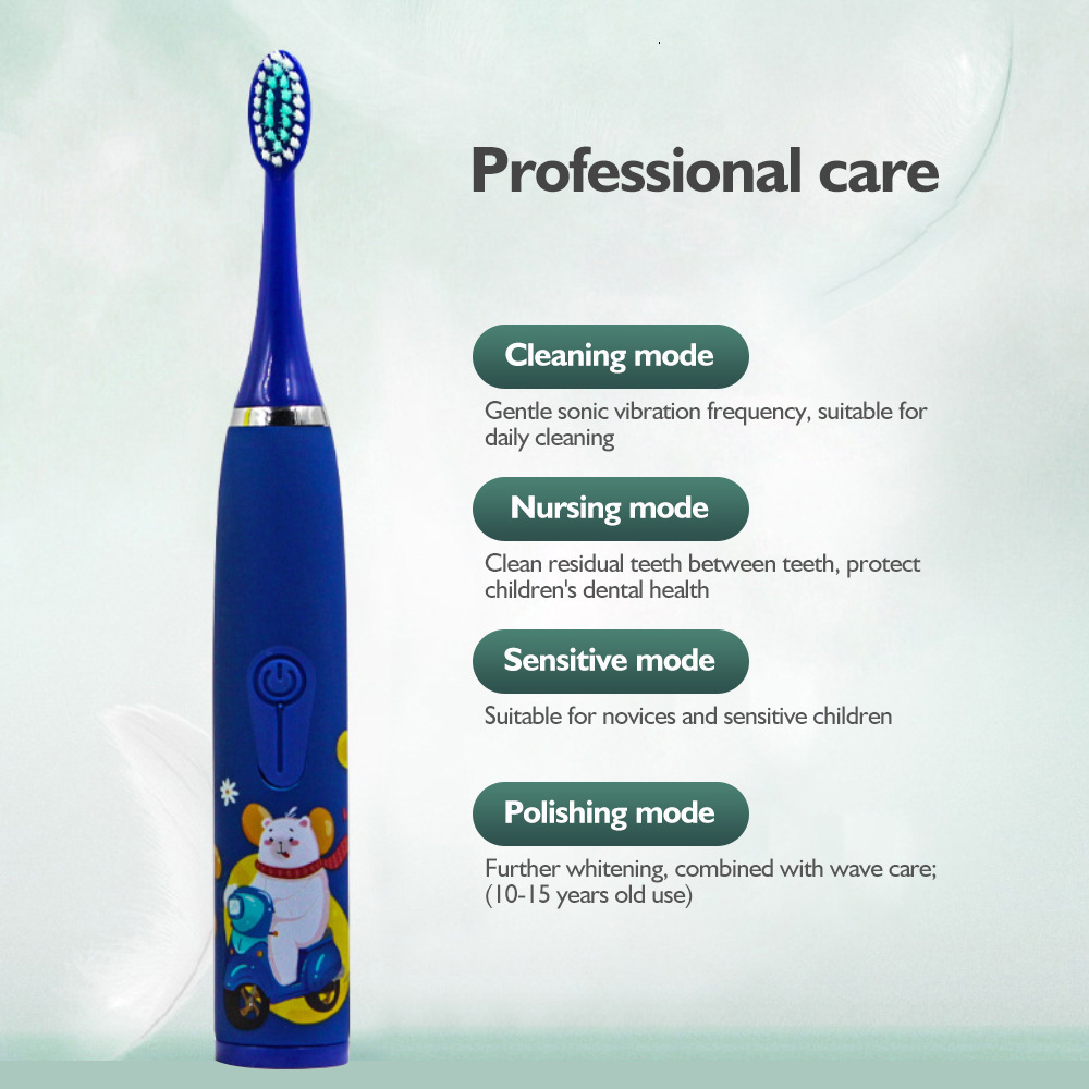 Toothbrush Electric Kids Rechargeable USB Sonic Tooth Brush Smart Timer 4 Modes IPX6 Waterproof Cartoon Pattern for Children 230421