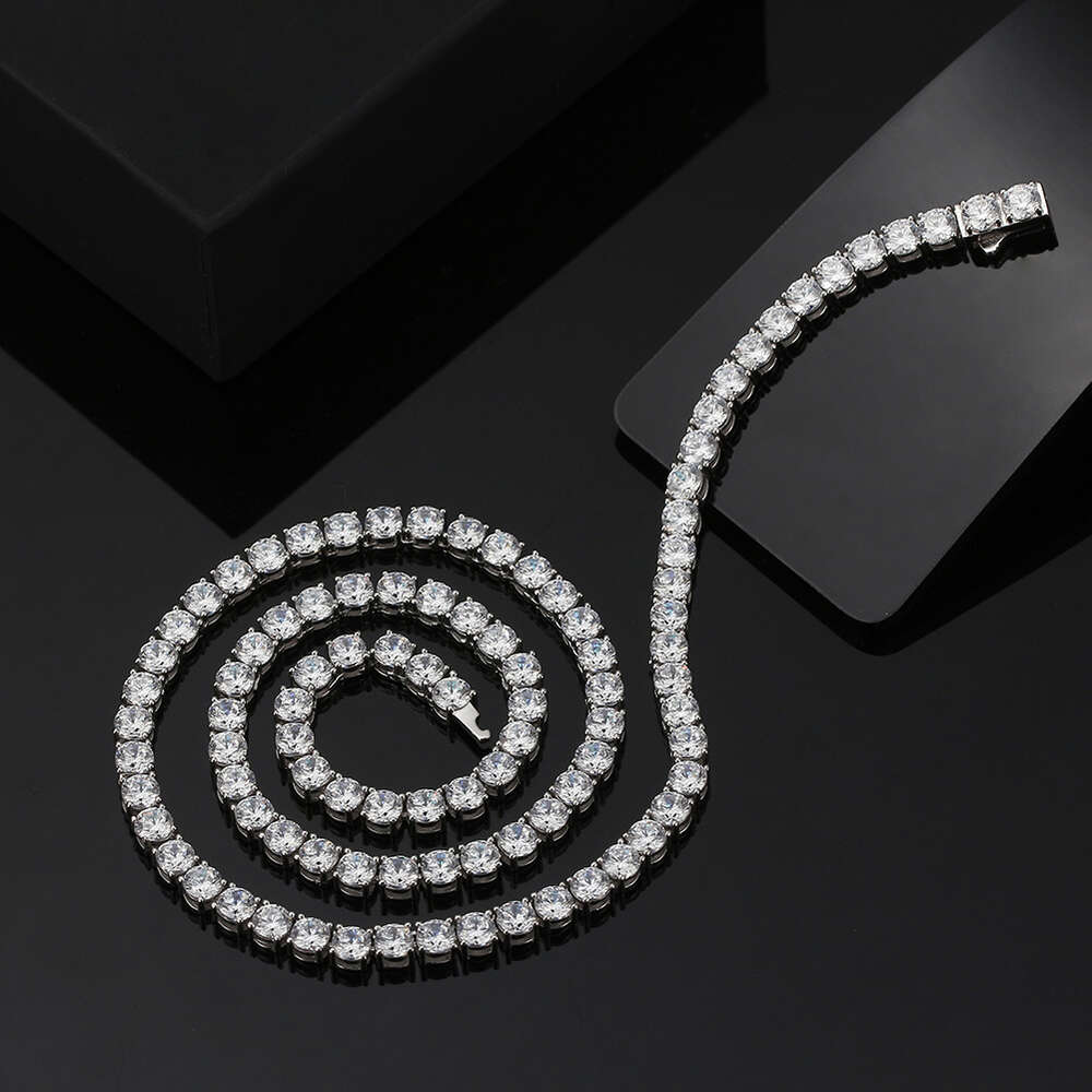 RINNTIN SC73 Solid Sterling Sier 3mm 4mm CZ Casting Chain Women's Round Cubic Zirconia Tennis Necklace
