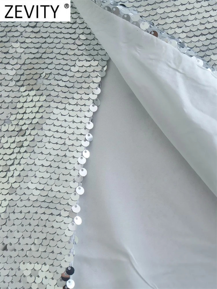 Skirts Zevity Women Fashion High Waist Sequined Split Slim Mini Skirt Faldas Mujer Female Chic Casual Button Up Party Vestidos QUN3238 231121